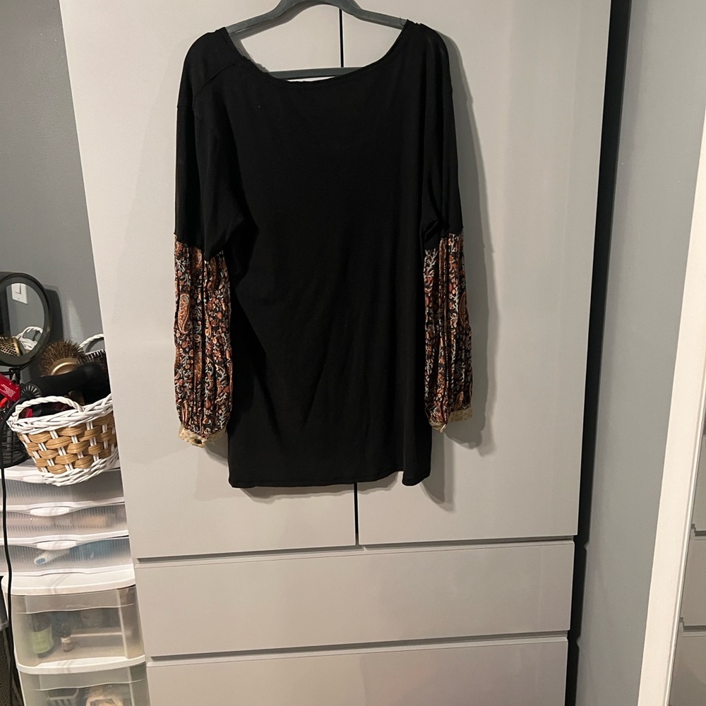We The Free Black Top with Orange Patterned Lining